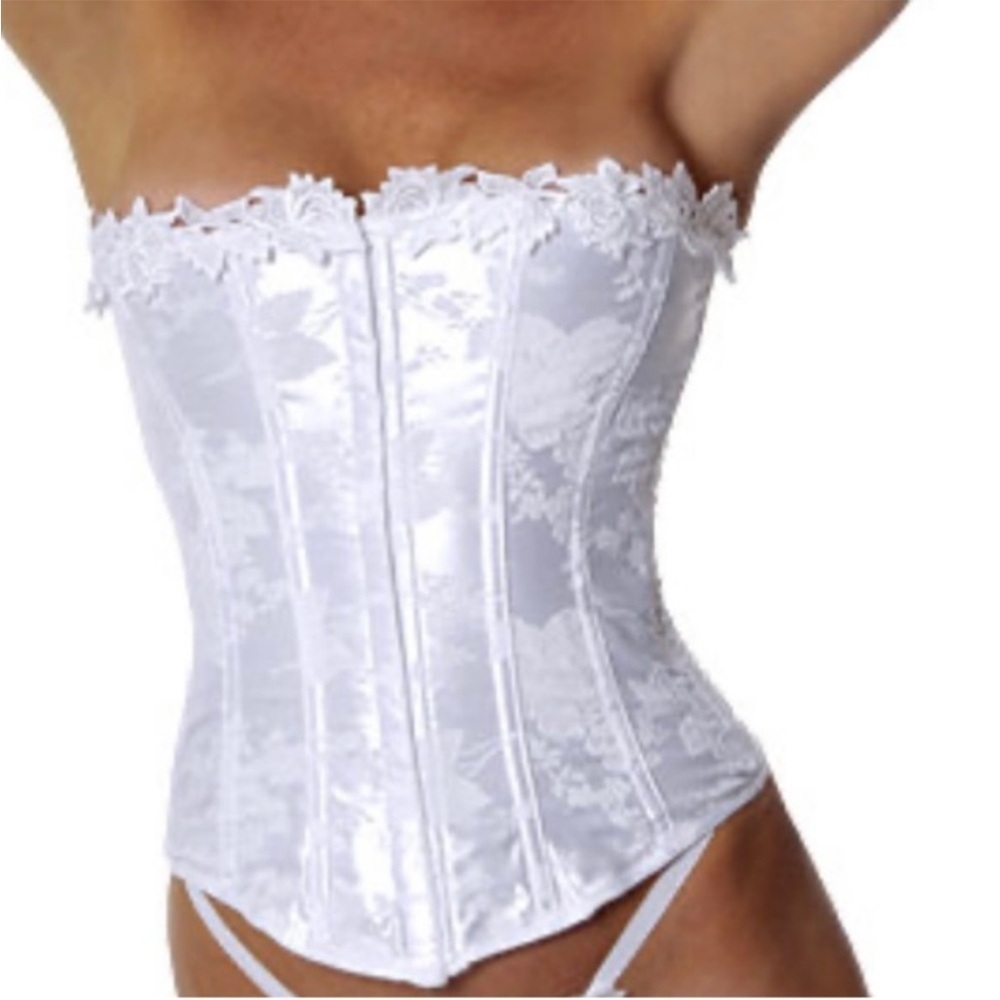 White Satin Floral Lace Corset Bustier BRIDAL BOUDOIR 44